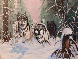 Meute de loups dans la neige (acrylique)