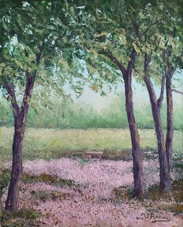 Arbres et fleurs roses