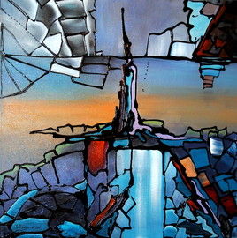 Toile abstraite "NORD" acrylique, 100cm x 100cm .