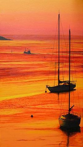 D&eacute;part en p&ecirc;che de nuit au coucher du soleil