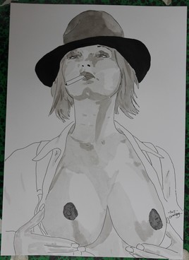 dessin nu féminin erotique portrait "Cigarette"