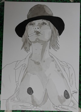 dessin nu f&eacute;minin erotique portrait "Cigarette"