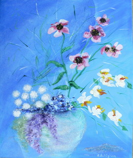 fleurs et tulle bleus