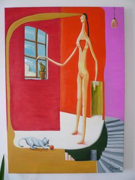 la femme au chat et au cactus