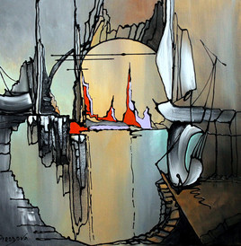 Un paysage fantastique.  Toile 80cm x 80cm. La peinture &agrave; l'huile.