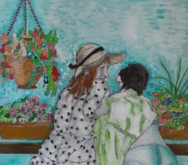 Jeunes filles au balcon .