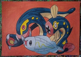 bl - peinture - pokemon - Famille d'Anchwatt - sur papier aquarelle format A4 - 300 g