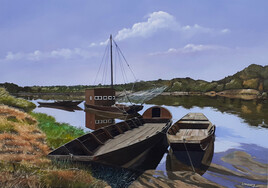 Toue cabanée et fûtreaux sur les bords de Loire