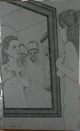 Femme nue devant son miroir avec appliques N°86