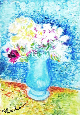 Vase avec lilas, anémones et marguerites / Drawing Vase with lilacs, anemones and daisies