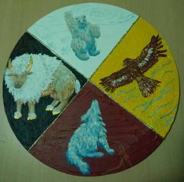 Roue de Médecine Amérindienne, avec animaux totems Ojibway