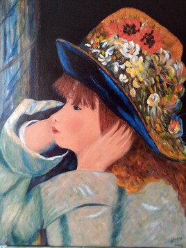 Jeune fille au chapeau garni de fleurs des champs