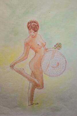 Femme nue a l'ombrelle