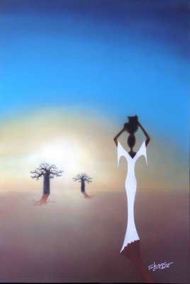 Porteuse d'eau et baobabs