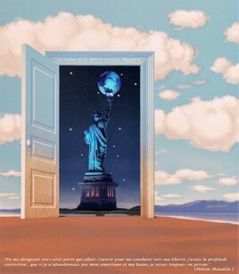 La statue de la liberté visite l'univers de Magritte..