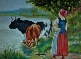 Vaches à la mare (d'après Julien Dupré)