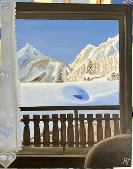 Fen&ecirc;tre sur les montagnes et la neige