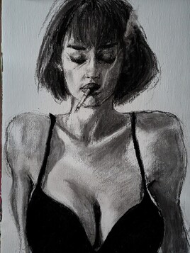 Portrait femme au fusain