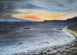 "Rocks and foam at dusk"