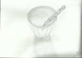 étude nature morte bol et petite cuillère.