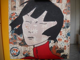 Tableau en collage et peinture acrylique "femme asiatique"