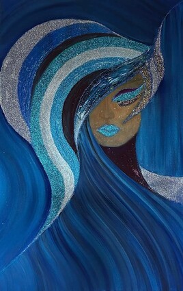 Reine des eaux: acrylique et techniques mixtes, 60x40