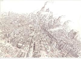 Ville industrielle imaginaire  - stylo bic - 29,7cm x 21cm