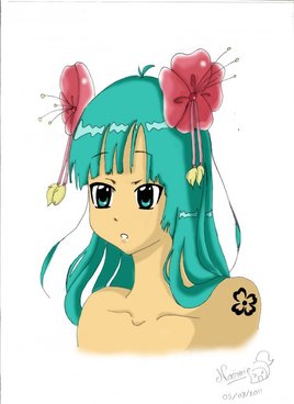 Fille aux cheveux turquoise