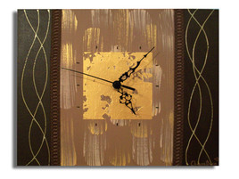 tableau horloge moderne marron beige et doré or salon