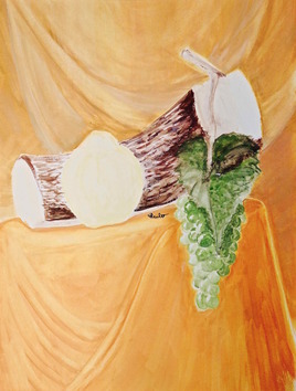 Raisin blanc, coing et bois / Painting : white grape, quince and a piece of wood