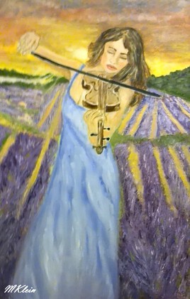 Violoniste dans un champ de lavandes