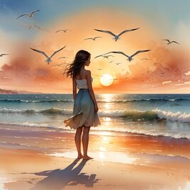 Une jeune femme se tient sur la plage