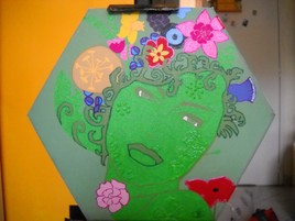 Tableau acrylique "femme-fleurs"