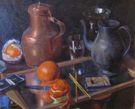 Nature morte aux oranges et pichet de cuivre
