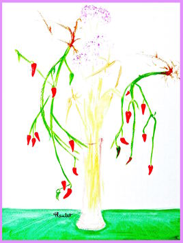 Fleurs d’ail géant et piment espagnol et  / Painting  Flowers of giant garlic and spanish hot pepper