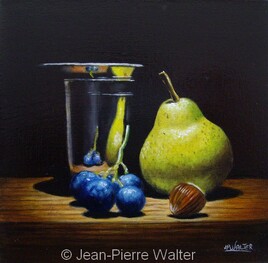 Poire et raisin en argent