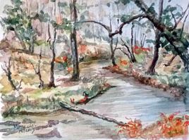 la rivière de Pont l'Abbé en automne (aquarelle)