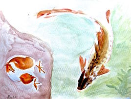 Un petit poisson, un petit oiseau… / Painting : A little fish and a little bird