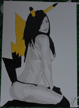 dessin nu féminin erotique portrait "Pikachu"