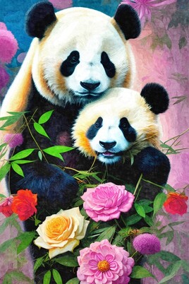 Cadre sur toile "Bébé et maman panda" / 50 x 75 cm