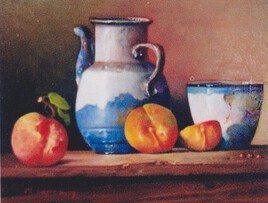 Pot au lait, bol, fruits