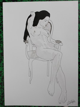dessin nu féminin erotique portrait "Chaise du xviiiéme siècle"