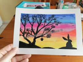 Lapin au coucher de soleil-aquarelle