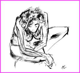 Femme nue assise pench&eacute;e Soraya / Painting : A naked woman sitting bent over