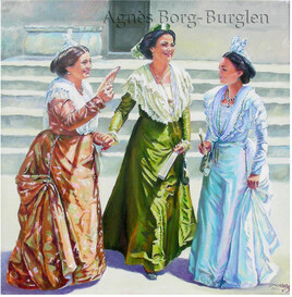 Trois arlésiennes en robe mordorée