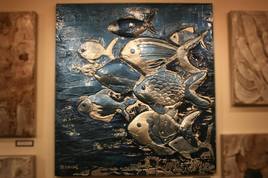 Tableau de ciment en poisson sculpt&eacute;