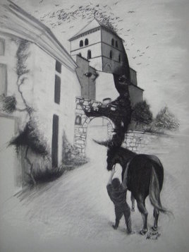 Figure St-Sylvanaise (Gustave Fort apparaissant dans une vue de Saint-Sauvant, son village natal).