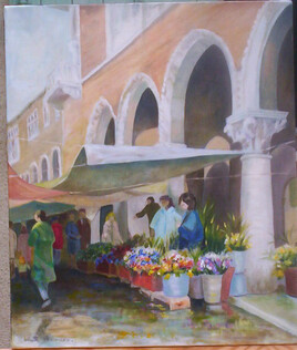Venise , le march&eacute; aux fleurs apr&eacute;sla pluie
