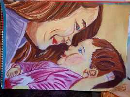 Dessin femme et enfant pastel sec