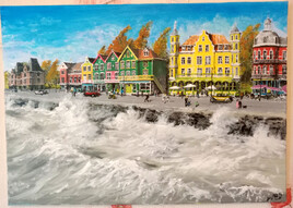 Front de mer vent&eacute; - peinture imaginaire - 70cm x 50cm